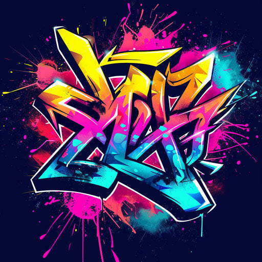 Bold logo with graffiti elements and urban colors