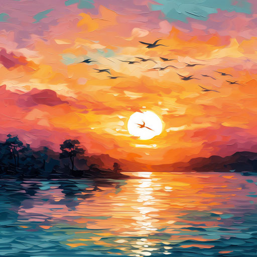 Sunrise clipart in the style of Impressionistic Art