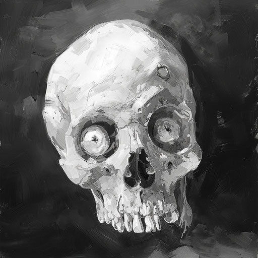 Creepy skull with bitten eyes, theatrical style