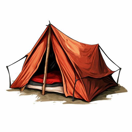 Tent illustration in the style of Chiaroscuro Art, on white background