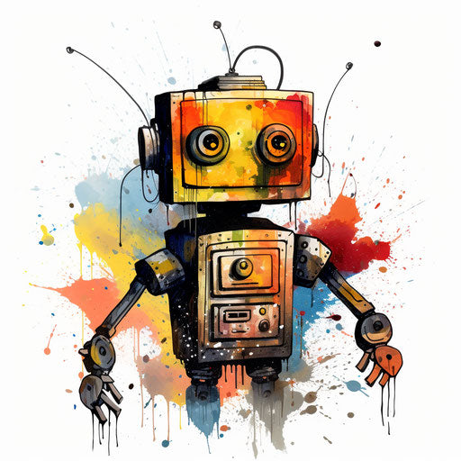 Robot clipart in the style of Oil painting, on a white background