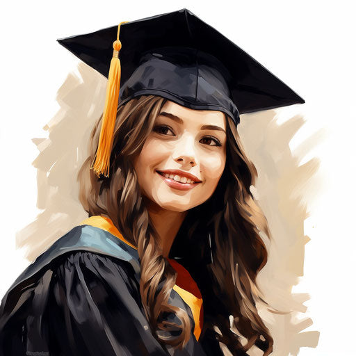 Graduation clipart 2024 in the style of Oil painting, on a white background