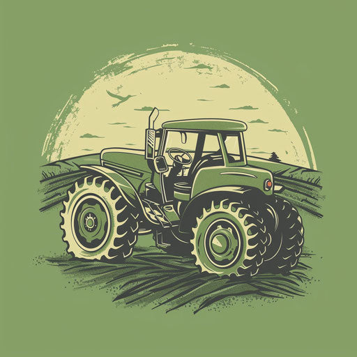 Farm-to-table logo with hand-drawn tractor and natural green background