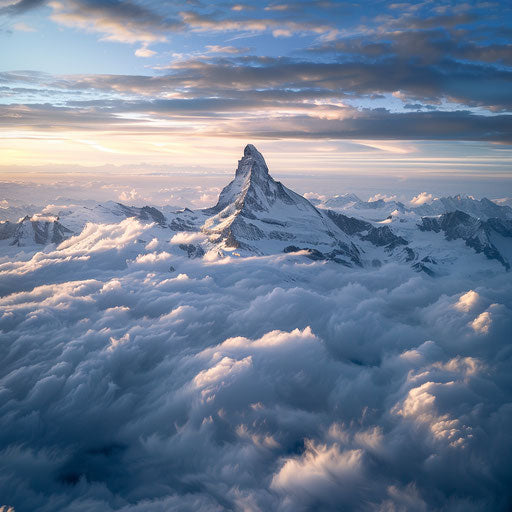 Aerial view of the Matterhorn surrounded by clouds, Jimmy Chin style
