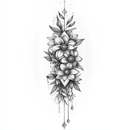 Flat Outer Forearm Tattoo Sketch with Floral and Geometric Shapes
