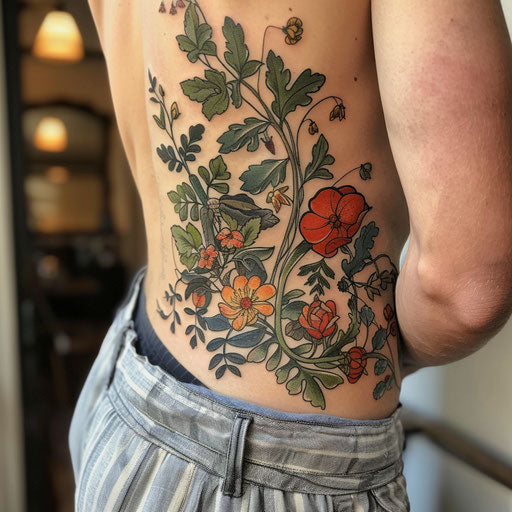 Rib tattoos for men with floral designs