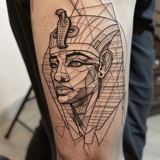 Bold tattoo sketch of a pharaoh with a fierce expression