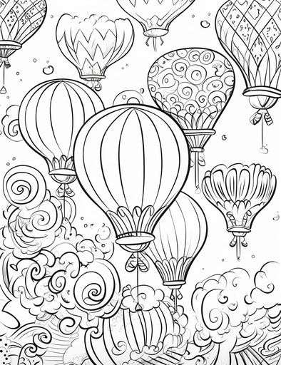 Happy birthday coloring pages with balloons, in the style of precisionist lines and shapes, holotone printing, whimsical designs, high resolution, light orange 24:31