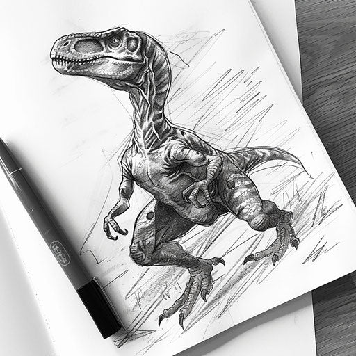 Dynamic hunting velociraptor tattoo design sketch