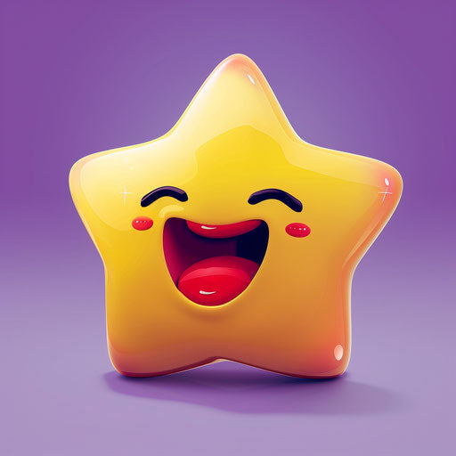 Smiling star with red lip, dark yellow and light purple