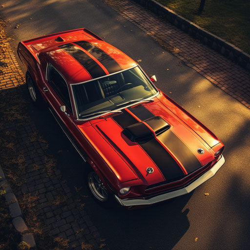 Aerial view of a classic Ford Mustang GT Shelby