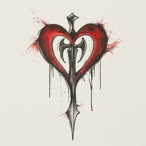 Cursed heart with dagger tattoo, love and betrayal symbol