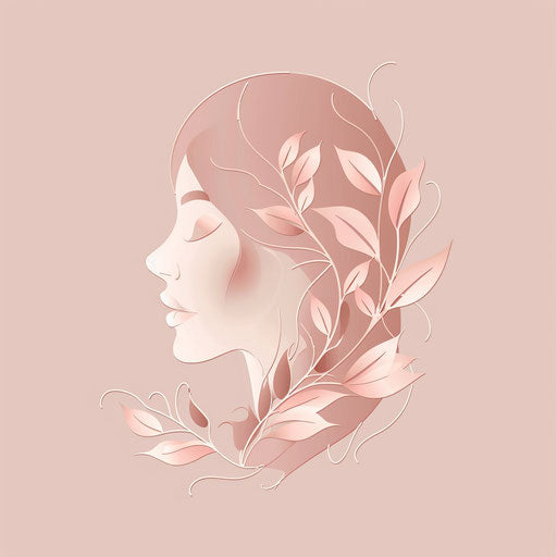 Elegant beauty logo with delicate floral design on pastel pink background