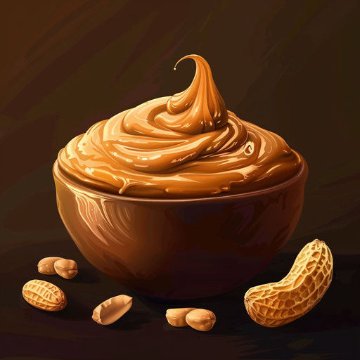 Peanut butter clipart in photo realistic style with a flat random background, high contrast and saturated hues