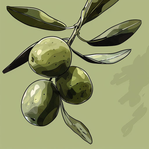 Realistic ink clipart on flat olive background, soft gradients and refined linework