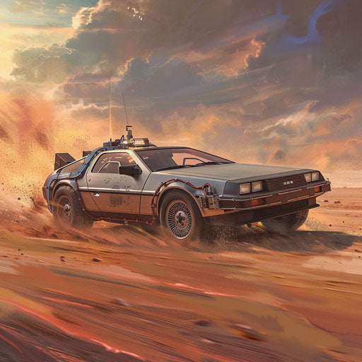Apocalyptic DeLorean DMC-12, armored, survival in wasteland