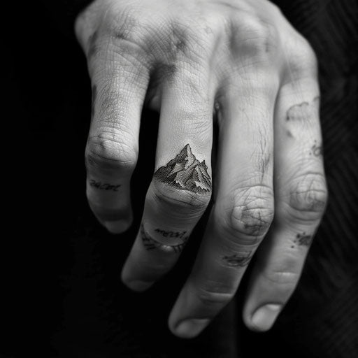 Minimalist mountain tattoo on the finger