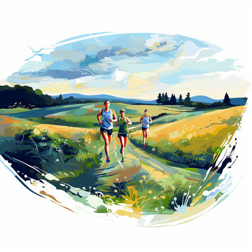 Impressionistic cross country landscape illustration