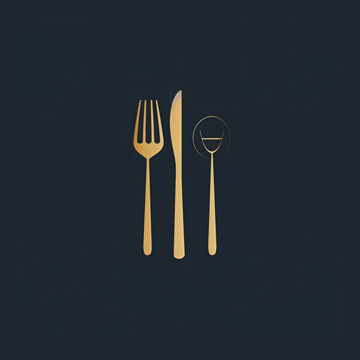 Navy and gold restaurant logo on sleek background