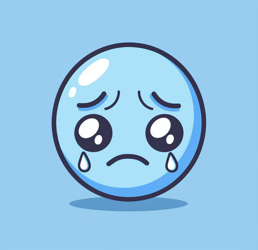 Extremely sad minimalistic face in blue with tears