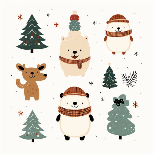Cute Christmas clipart in Minimalist style, on white background