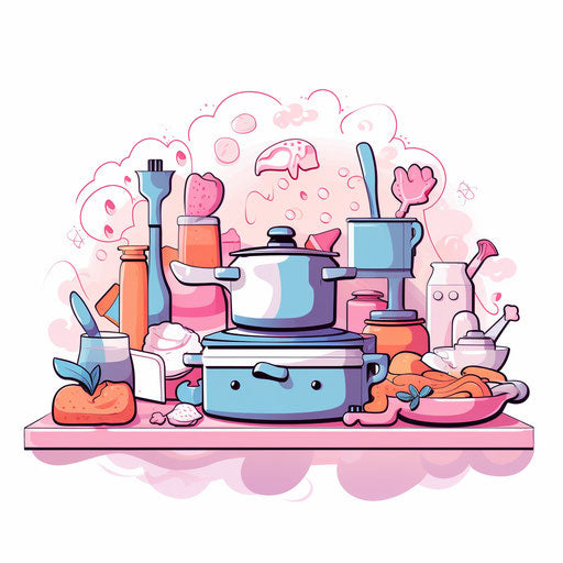 Pastel Colors Art inspired cooking clipart on white background