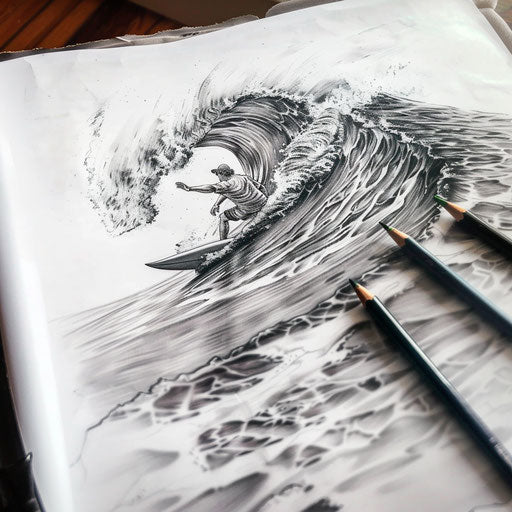 Surfer on giant wave: ocean tattoo concept