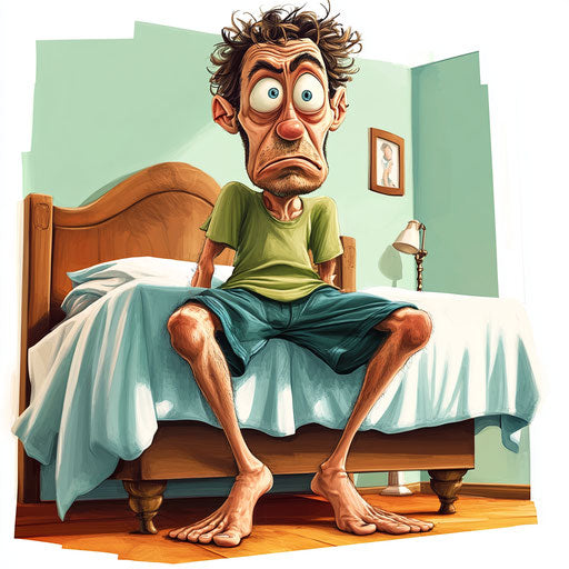 Humorous caricature of bedroom with human characteristics