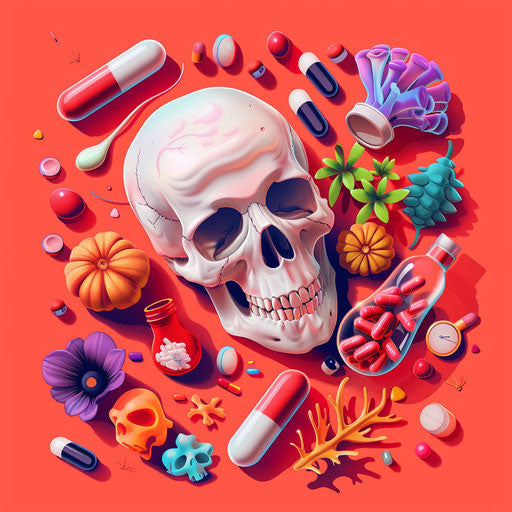 Realistic poison illustration on a flat, vibrant coral background