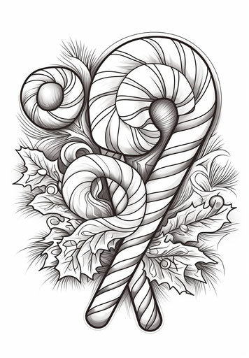 Christmas candy cane coloring pages, in the style of canon 7, precisionist lines, holotone printing, festive atmosphere 23:33