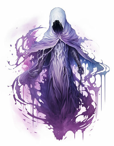 Ghost slayer tattoo art ghoulish phantom in dark white and purple