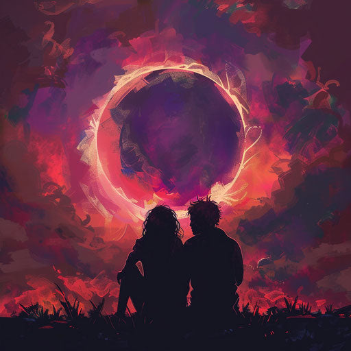 Romantic sketch of a couple watching an eclipse