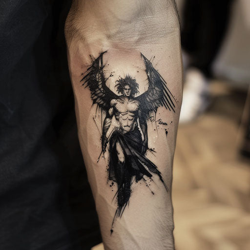Small tattoo of a dark angel, Gerald Brom style
