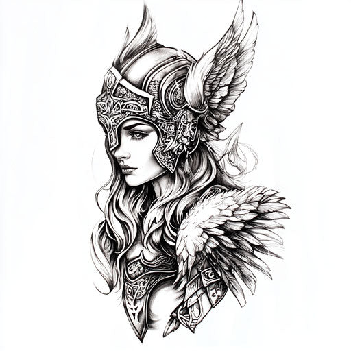 Viking sleeve tattoo with wings Valkyrie in fantasy style