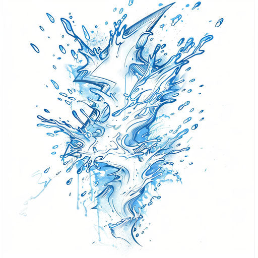 Dramatic tattoo sketch of thunderbolt with water splashes