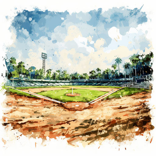 Baseball field in Oil painting style, on white background