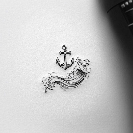 Small and cool tattoo sketch with anchor and wave