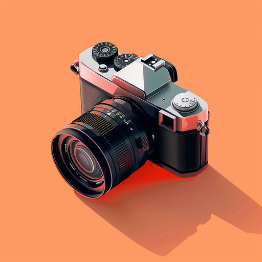 Realistic camera clipart on a sunset orange background