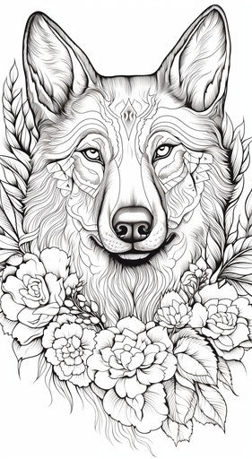 Dog coloring pages for adults, anemoiacore style