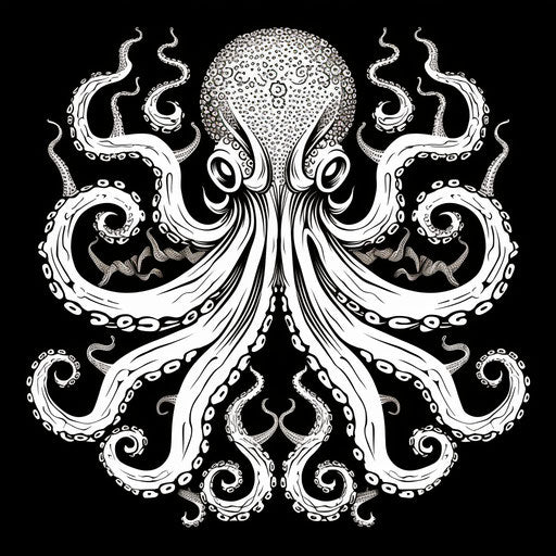 Abstract Octopus in Black and White, Hand-Drawn