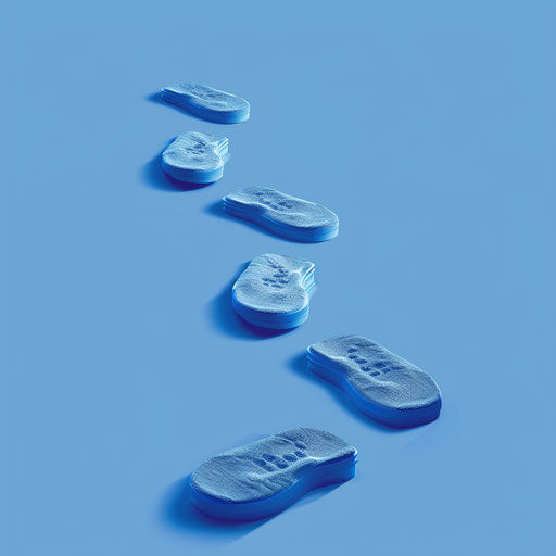 Vibrant footsteps on flat royal blue background