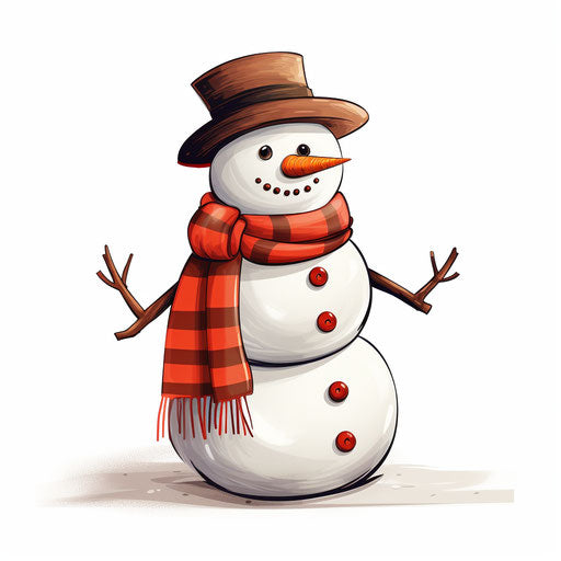 Snowman illustration in the style of Chiaroscuro Art, on white background