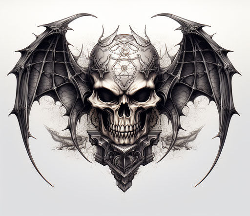 Bat skull and bat wings flying