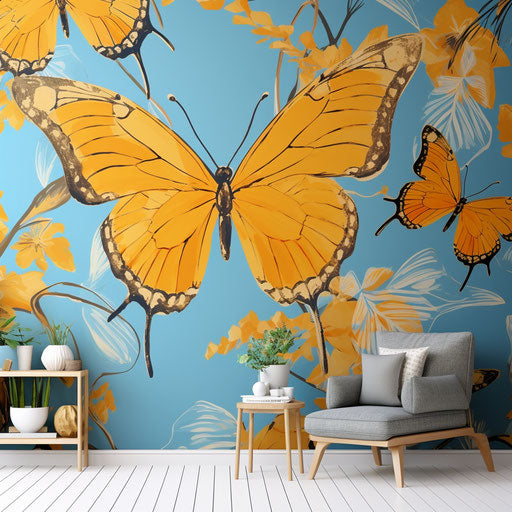 Blue background butterfly, Lilia Alvarado style, yellow amber