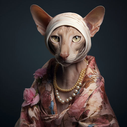 Oriental shorthair cat dressed as a woman