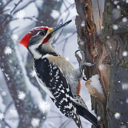 Woodpecker in winter snow