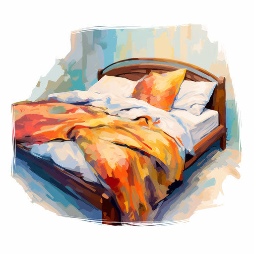 Bed illustration in the style of Impressionistic Art, on white background