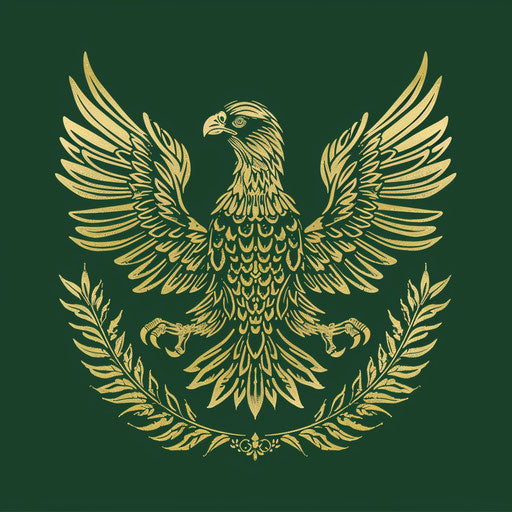 Classic eagle logo with intricate detailing on deep green background, tradition exuded