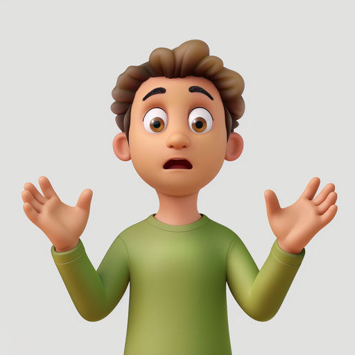 Confused man looking at neutral emoji, Pixar style, diversity