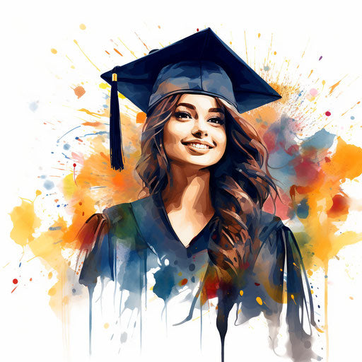 Graduation clipart 2024 in the style of Impressionistic Art, on white background